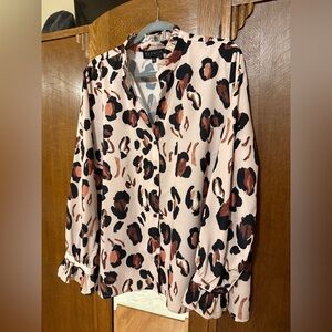 Eloquii Pale Pink and Black Leopard Print Blouse, 22